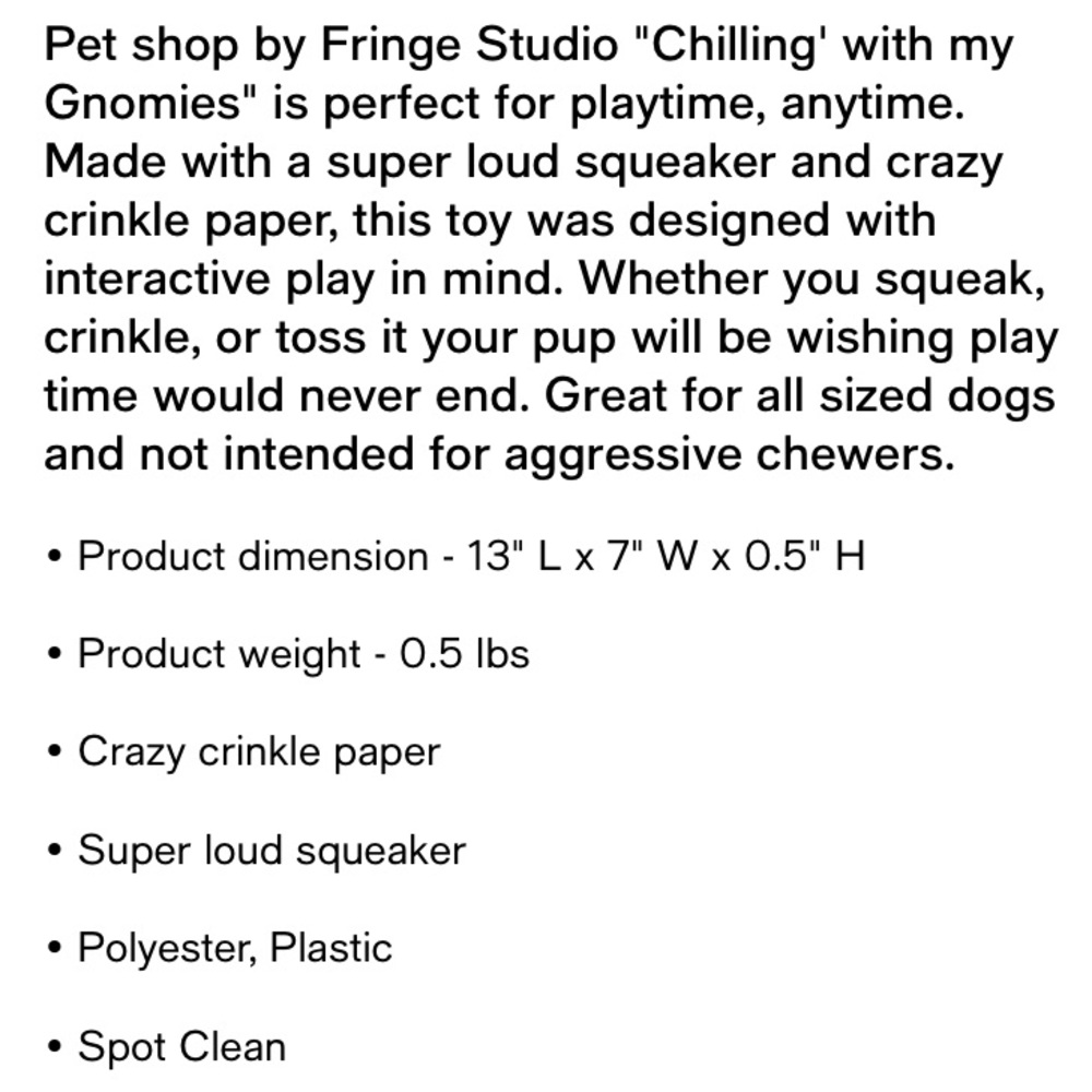 NWT FRINGE STUDIO DOG PLUSH STUFFED SLOTH GNOME CRINKLE SQUEEK *FUNNY PUPPY TOY - Picture 3 of 6